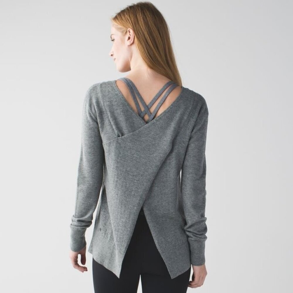 Lululemon Sunset Savasana Pullover Womens 4 Gray Merino Wool Open Sweater NO TAG - Picture 2 of 11